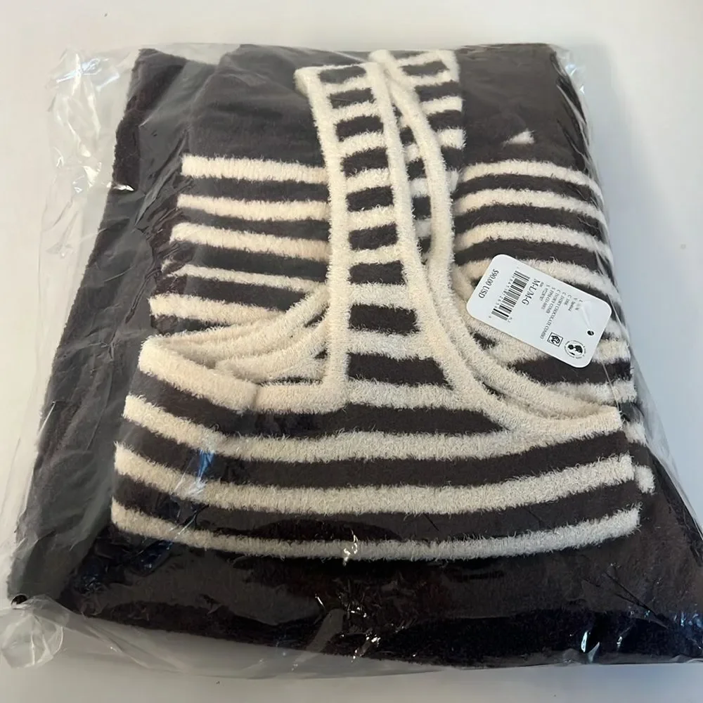 Free People Cozy Season Set Striped Tank and Pants Ivory & Chocolate Brown M/L
